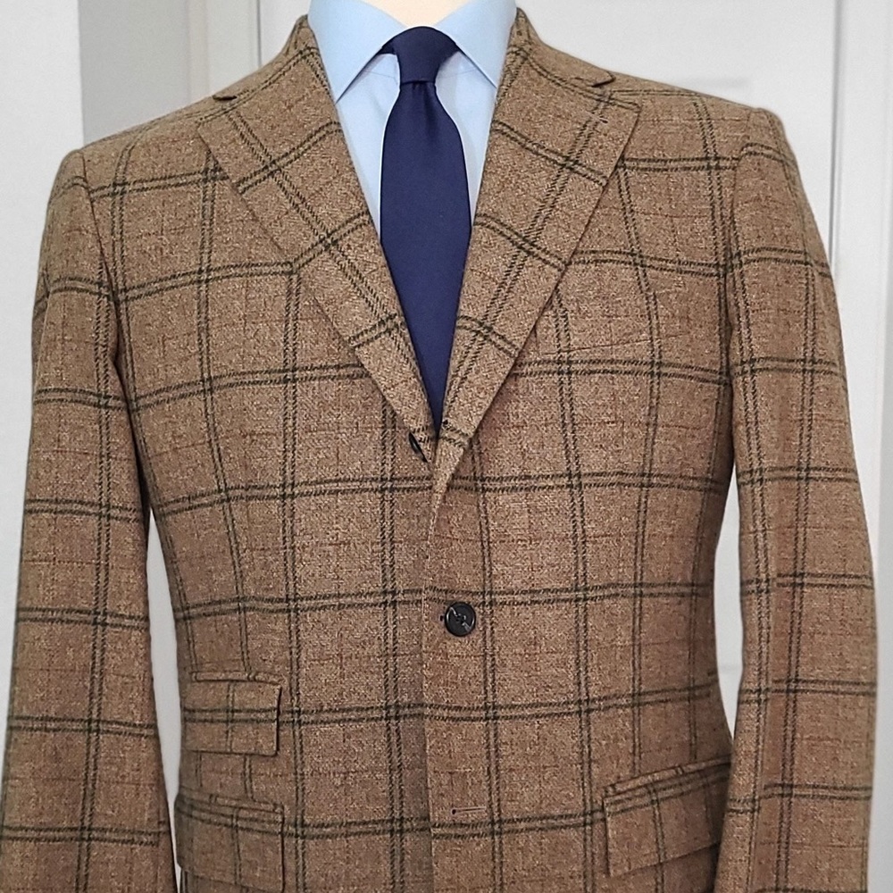 House of Carrington New Unaltered Wool 42R Tan Windowpane Check Winter Sportcoat